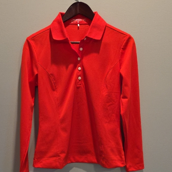 Nike Red Women's Small Dri-fit Long Sleeve Collars 5-button Golf Shirt - Picture 1 of 8